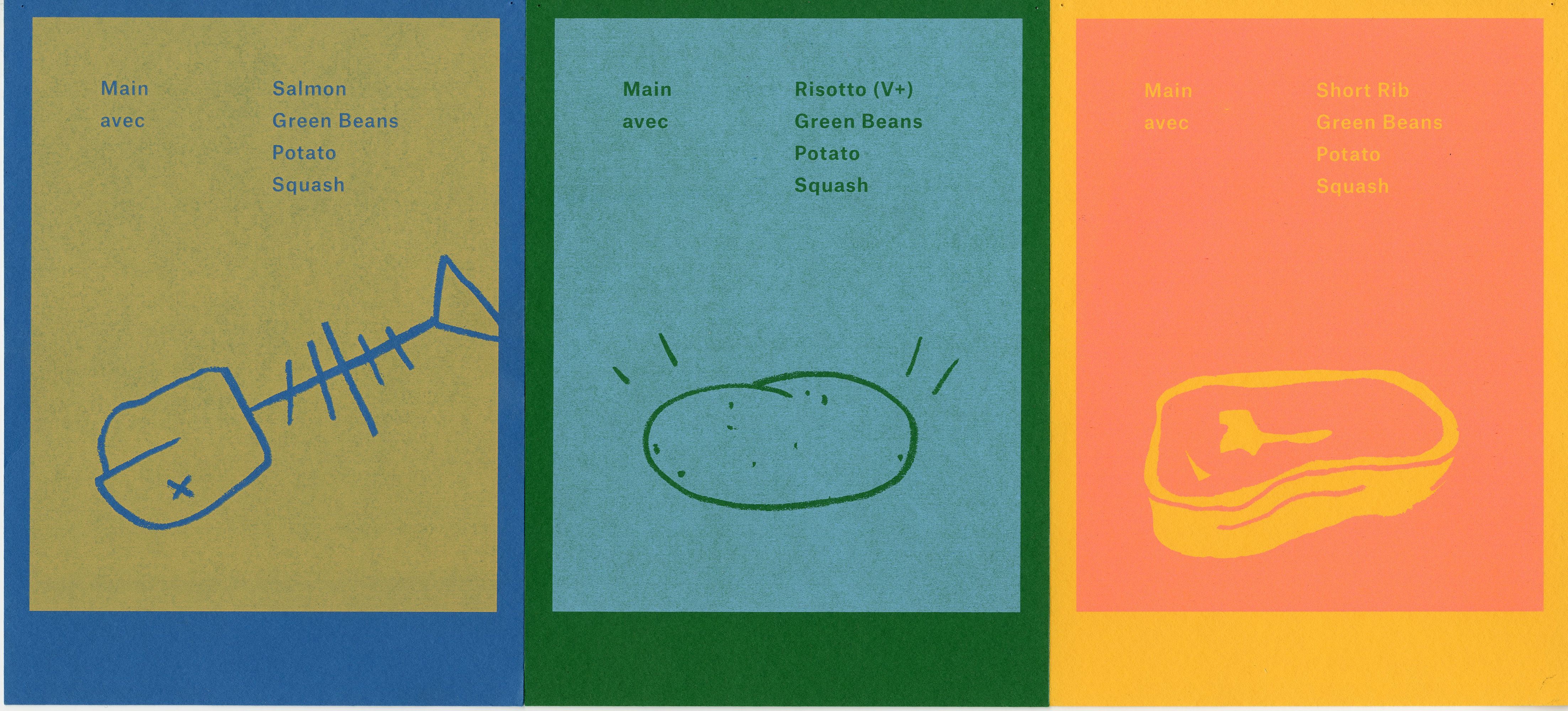 food menu meat fish veg